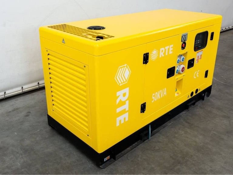 Yellow RTE diesel generator unit with ventilation vents and control panel on the side