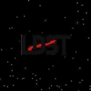 Logo with red geometric shapes on black background with scattered x symbols